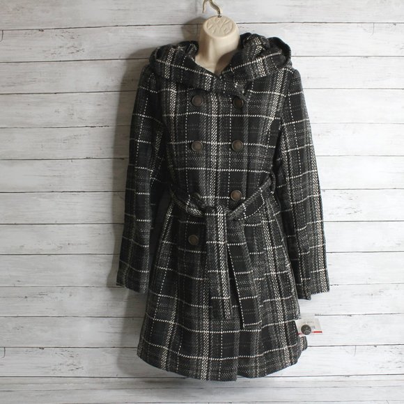 Relativity Women's Long Winter Coat Size XS Black Gray Plaid Wool Blend - Picture 1 of 9